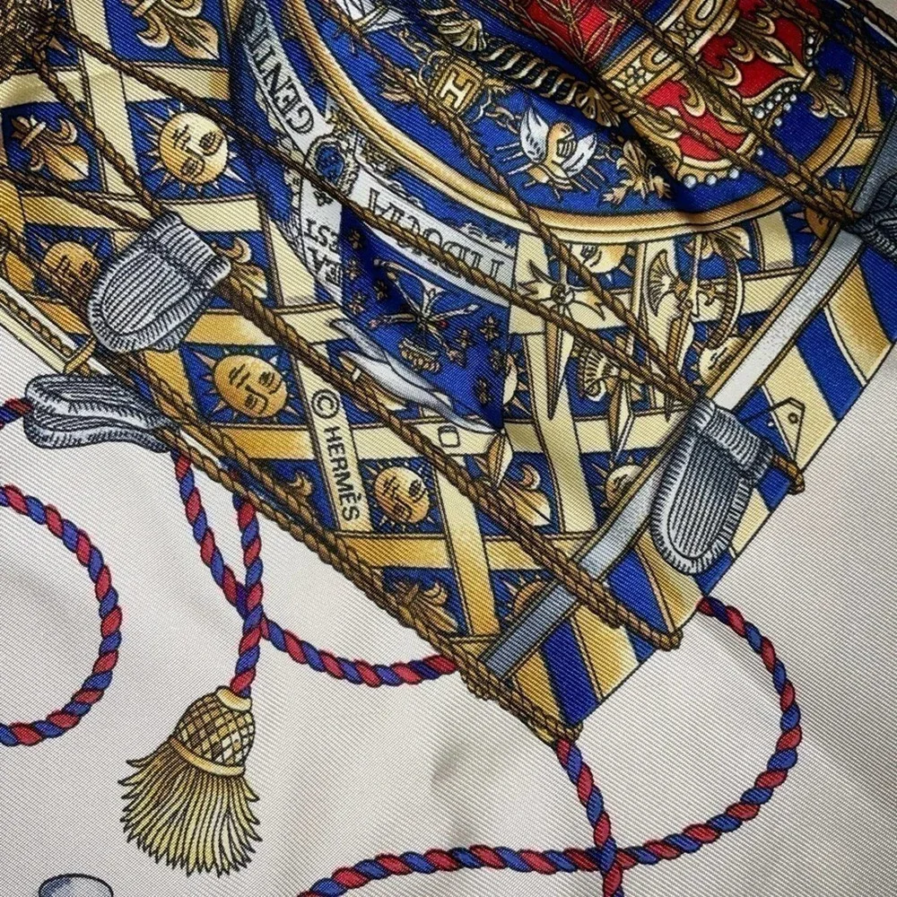 Hermès Les Tambours 100% Silk Scarf. Blue - Picture 10 of 13